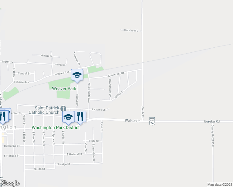map of restaurants, bars, coffee shops, grocery stores, and more near 1109 Miller Street in Washington