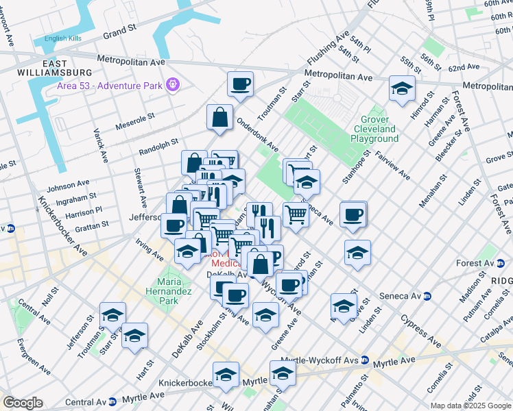 map of restaurants, bars, coffee shops, grocery stores, and more near in Brooklyn