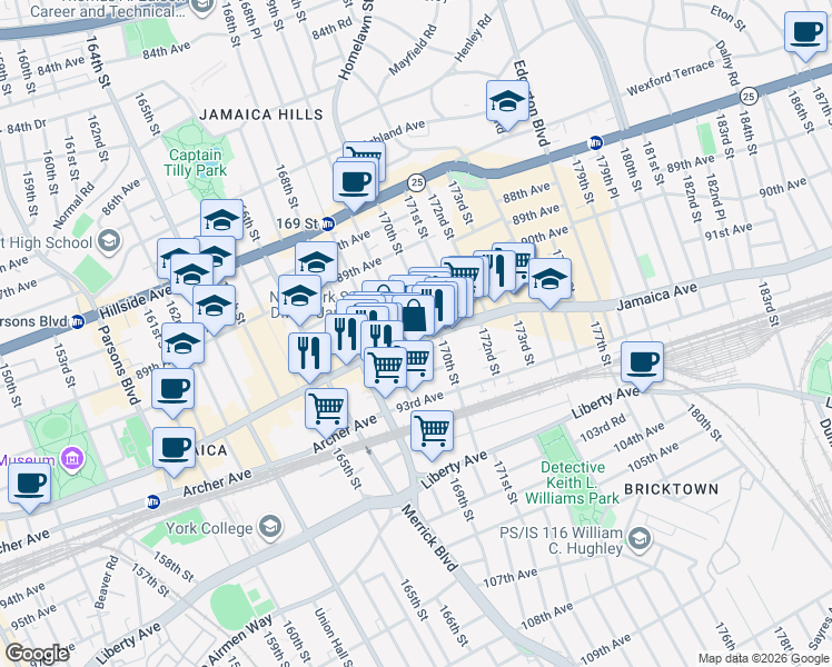 map of restaurants, bars, coffee shops, grocery stores, and more near in Queens