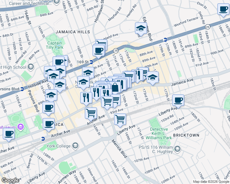 map of restaurants, bars, coffee shops, grocery stores, and more near in Queens
