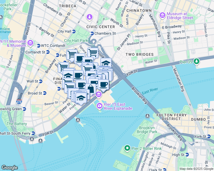 map of restaurants, bars, coffee shops, grocery stores, and more near in New York