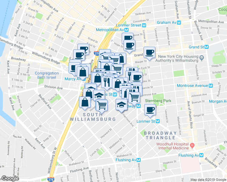 map of restaurants, bars, coffee shops, grocery stores, and more near in Brooklyn