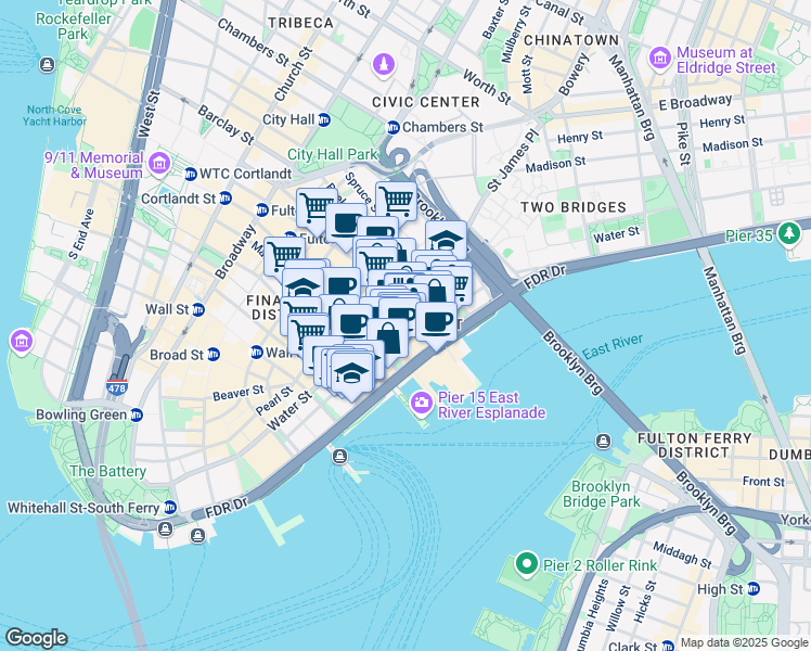 map of restaurants, bars, coffee shops, grocery stores, and more near in New York