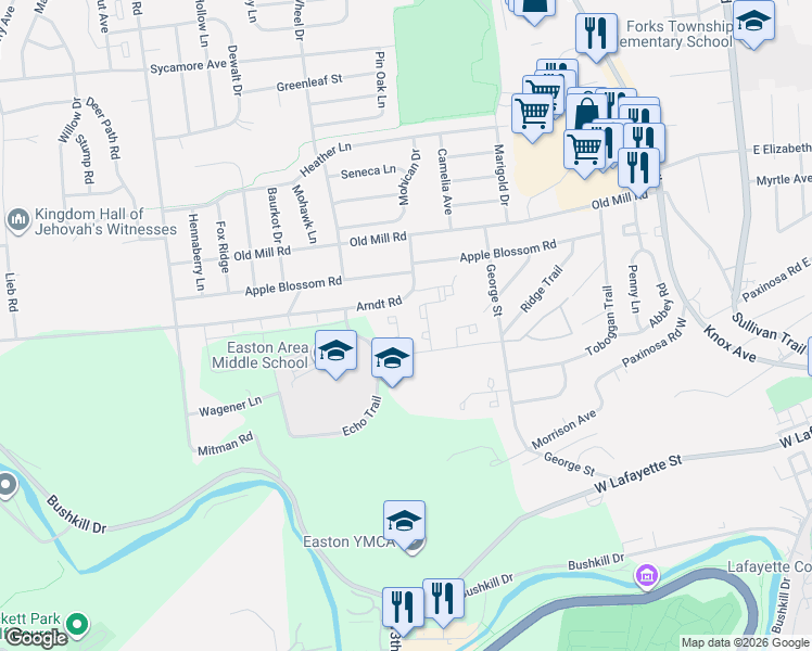 map of restaurants, bars, coffee shops, grocery stores, and more near 11 Saratoga Court in Easton