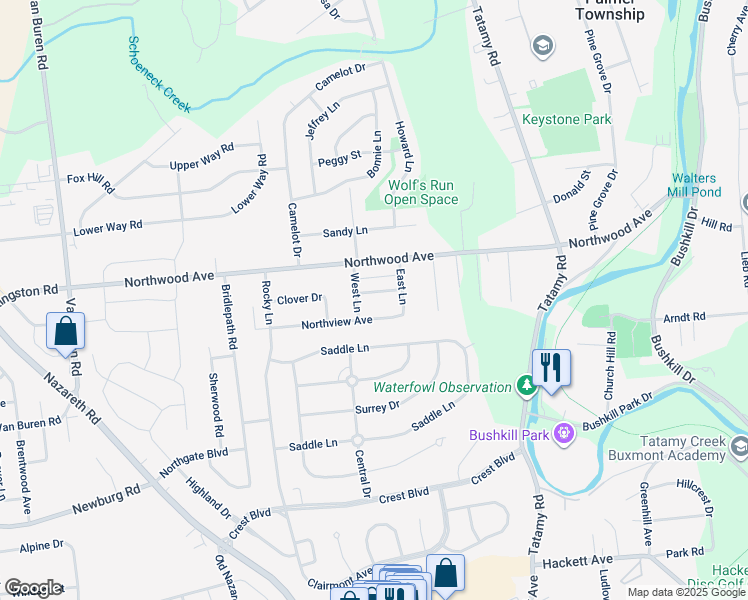 map of restaurants, bars, coffee shops, grocery stores, and more near 48 Middle Place in Easton