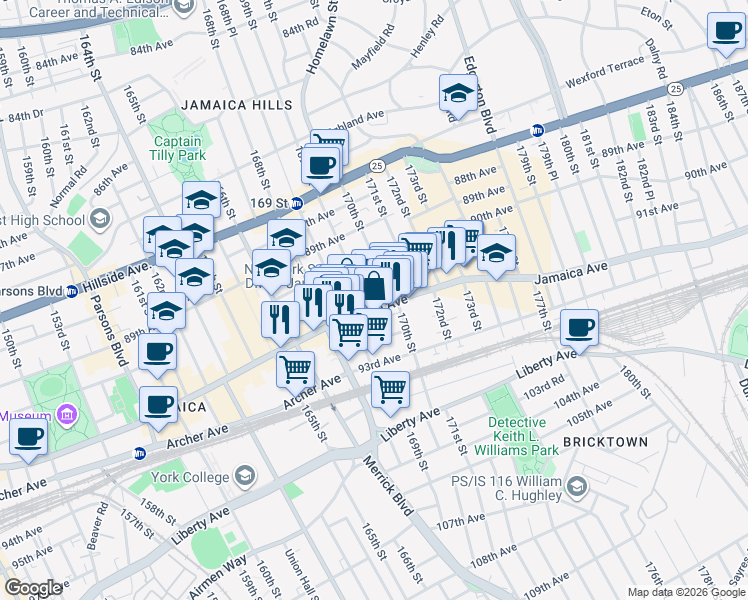 map of restaurants, bars, coffee shops, grocery stores, and more near in Queens
