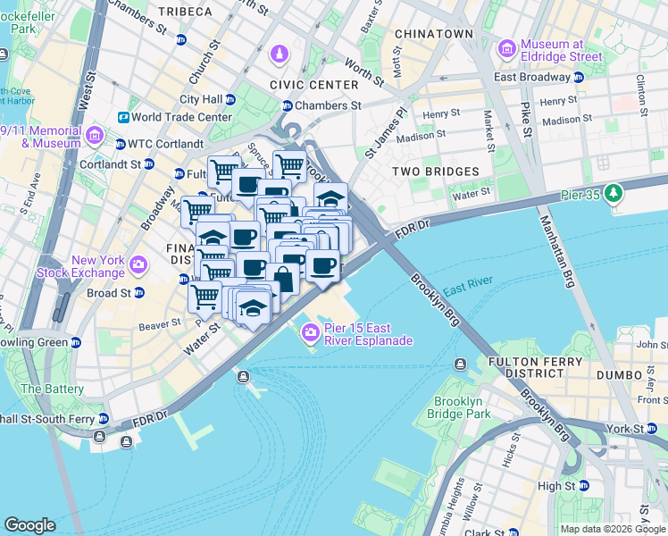 map of restaurants, bars, coffee shops, grocery stores, and more near in New York