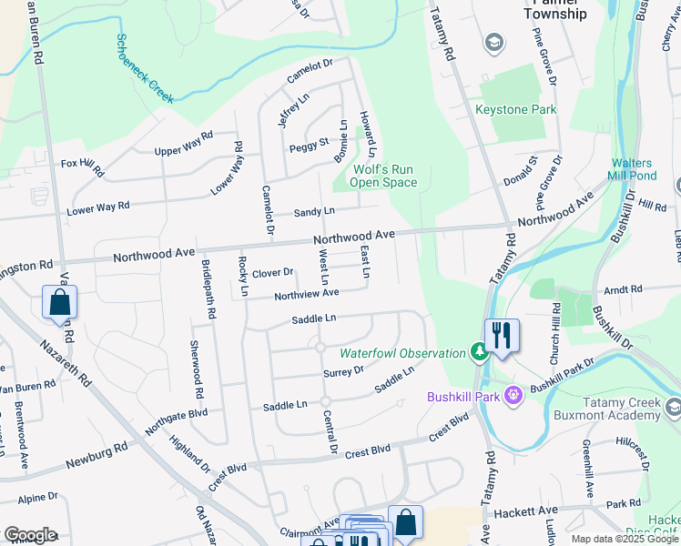 map of restaurants, bars, coffee shops, grocery stores, and more near 48 Middle Place in Easton