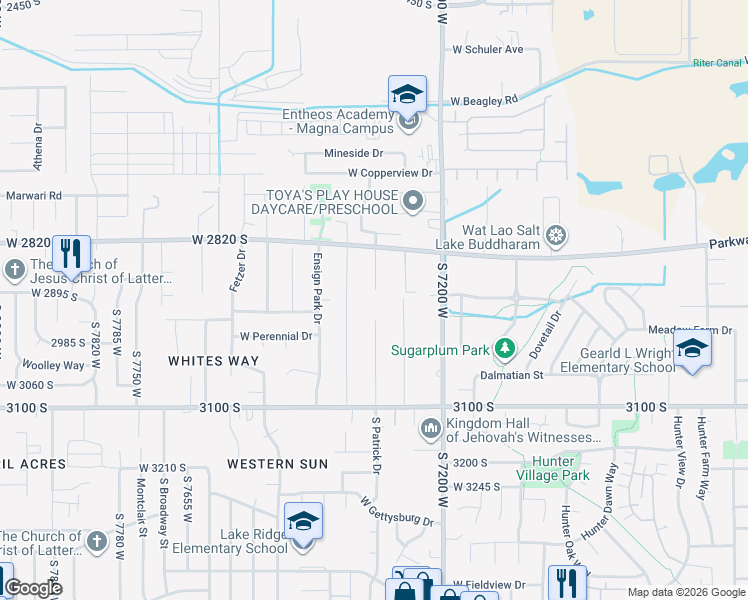 map of restaurants, bars, coffee shops, grocery stores, and more near 2940 Miracle Cove in Magna