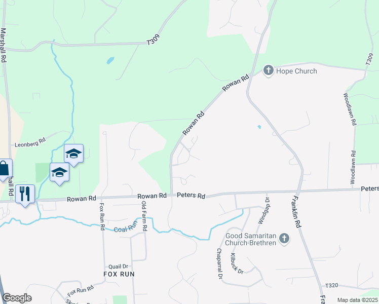 map of restaurants, bars, coffee shops, grocery stores, and more near Lexington Drive in Cranberry Township