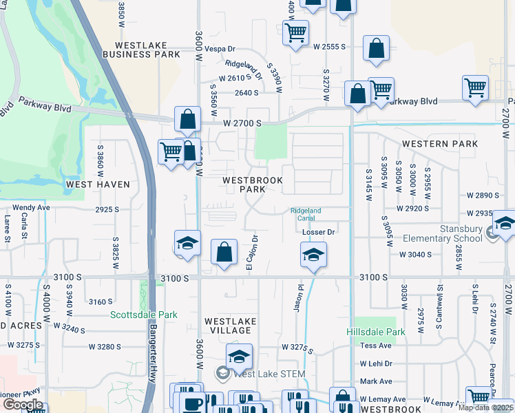 map of restaurants, bars, coffee shops, grocery stores, and more near 3454 Brookway Drive in Salt Lake City