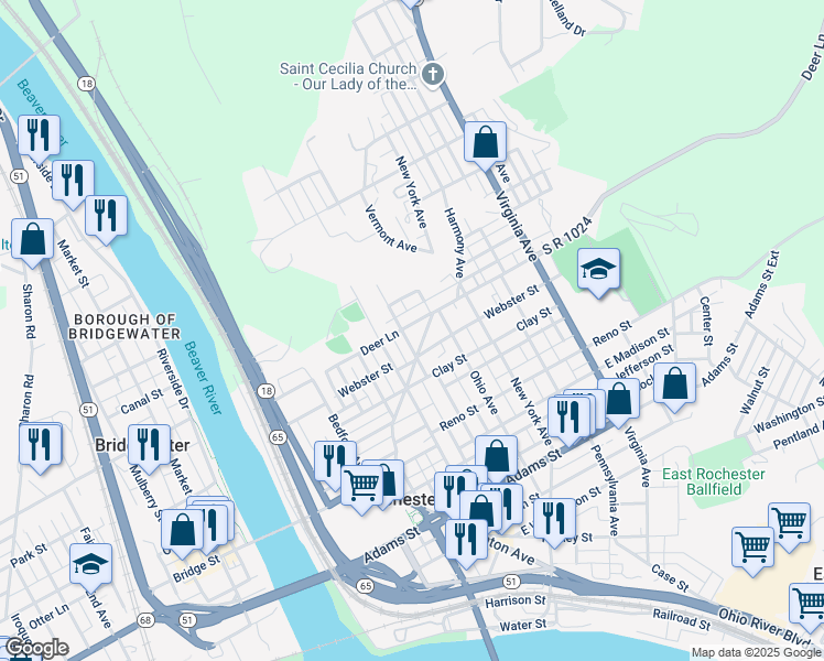 map of restaurants, bars, coffee shops, grocery stores, and more near 313 Deer Lane in Rochester