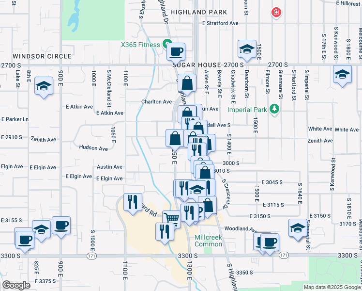 map of restaurants, bars, coffee shops, grocery stores, and more near 1254 Hudson Avenue South in Salt Lake City