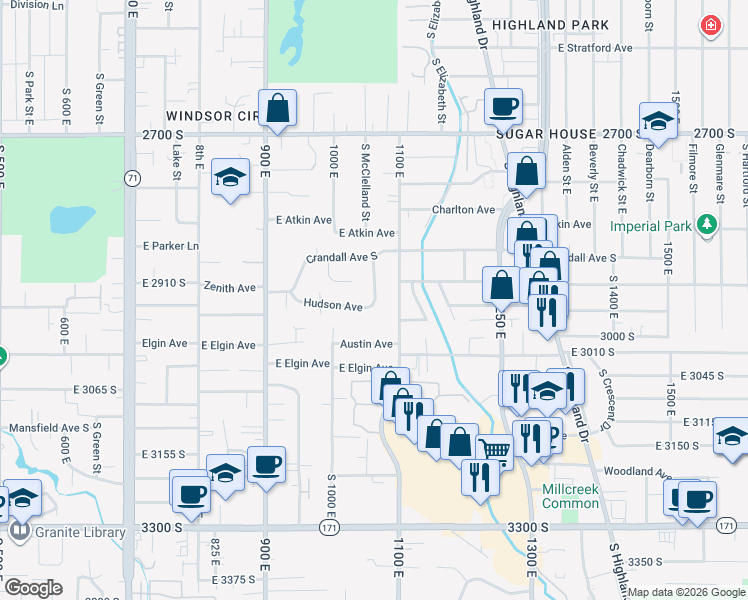 map of restaurants, bars, coffee shops, grocery stores, and more near 1026 Hudson Avenue South in Salt Lake City