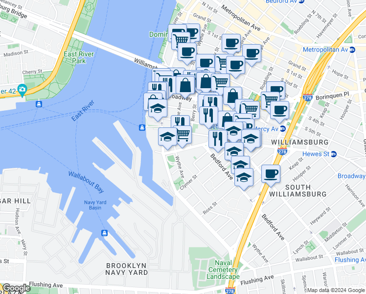 map of restaurants, bars, coffee shops, grocery stores, and more near in Brooklyn
