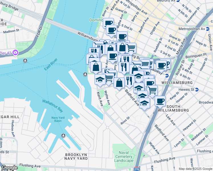 map of restaurants, bars, coffee shops, grocery stores, and more near in Brooklyn