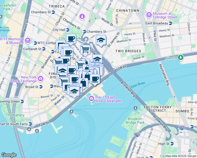 map of restaurants, bars, coffee shops, grocery stores, and more near in New York