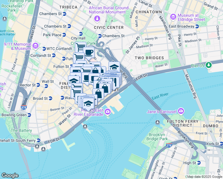 map of restaurants, bars, coffee shops, grocery stores, and more near in New York