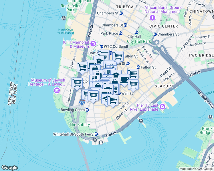 map of restaurants, bars, coffee shops, grocery stores, and more near in New York