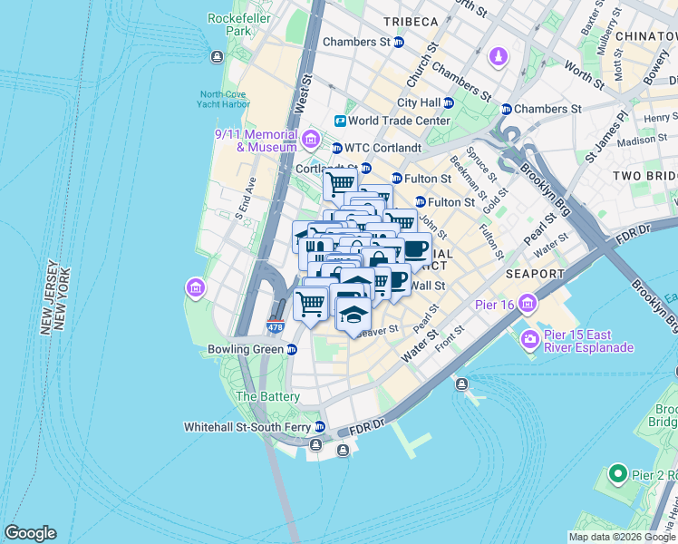 map of restaurants, bars, coffee shops, grocery stores, and more near in New York