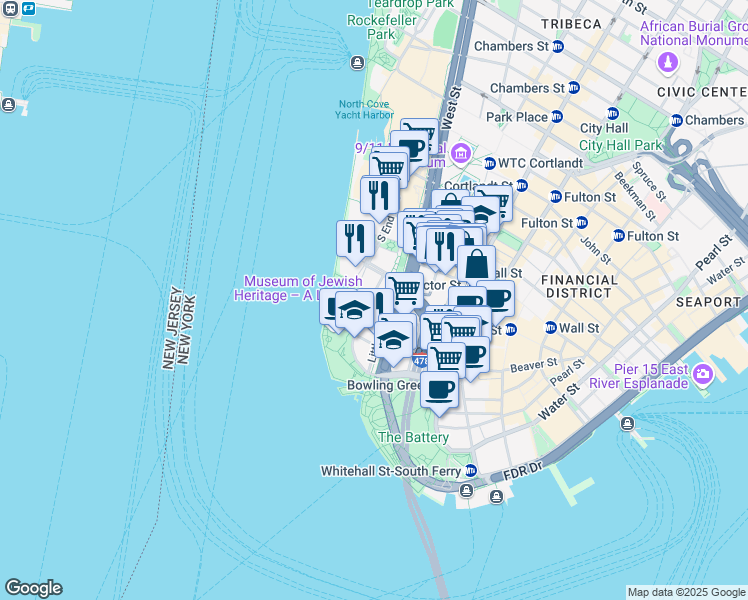 map of restaurants, bars, coffee shops, grocery stores, and more near 75 2nd Place in New York