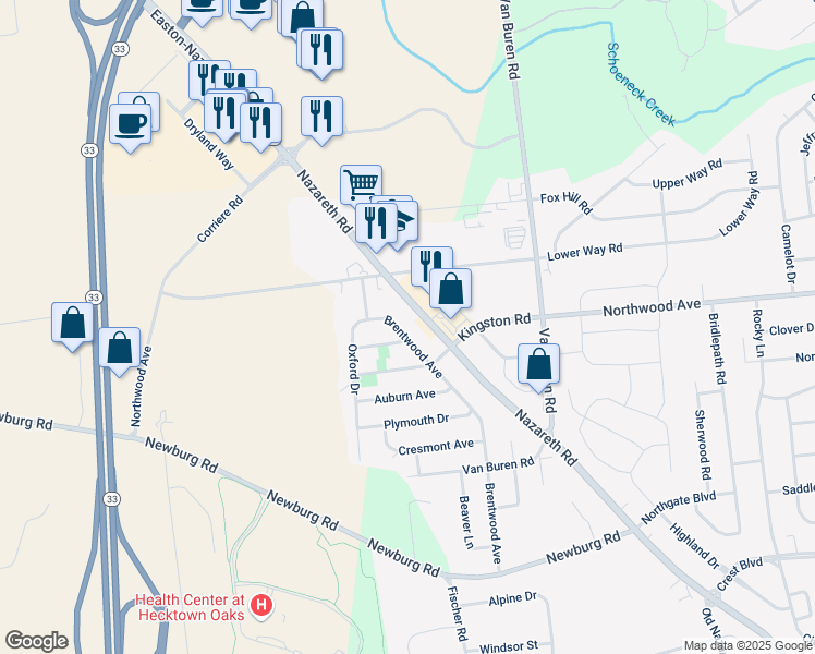 map of restaurants, bars, coffee shops, grocery stores, and more near 205 Brentwood Avenue in Easton
