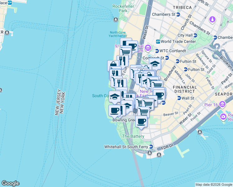 map of restaurants, bars, coffee shops, grocery stores, and more near 75 2nd Place in New York