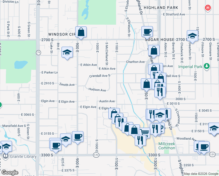 map of restaurants, bars, coffee shops, grocery stores, and more near 1026 Hudson Avenue South in Salt Lake City