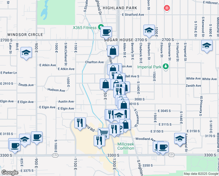 map of restaurants, bars, coffee shops, grocery stores, and more near 1254 Hudson Avenue South in Salt Lake City
