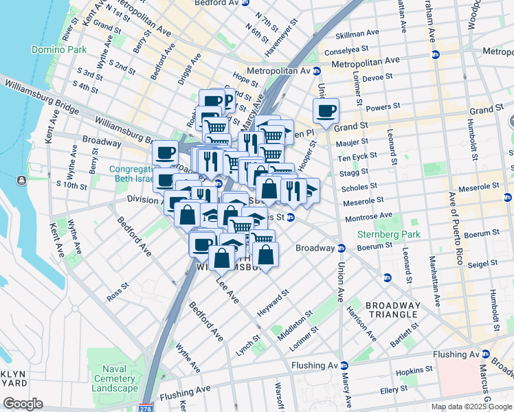 map of restaurants, bars, coffee shops, grocery stores, and more near in Brooklyn