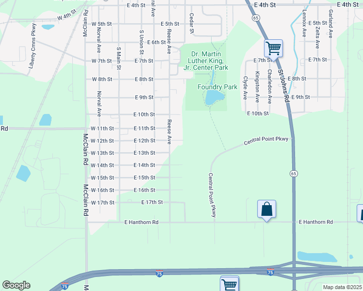 map of restaurants, bars, coffee shops, grocery stores, and more near 400-498 East 13th Street in Lima
