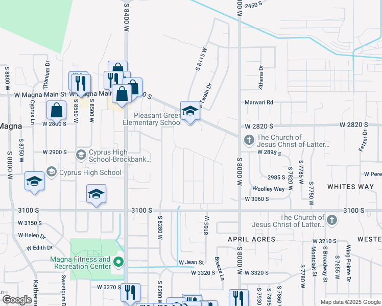 map of restaurants, bars, coffee shops, grocery stores, and more near 1922 Craner Peak Drive in Magna