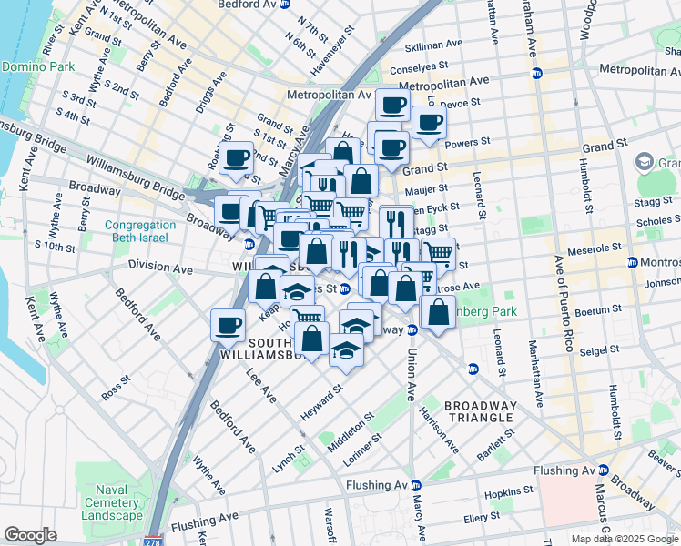 map of restaurants, bars, coffee shops, grocery stores, and more near in Brooklyn