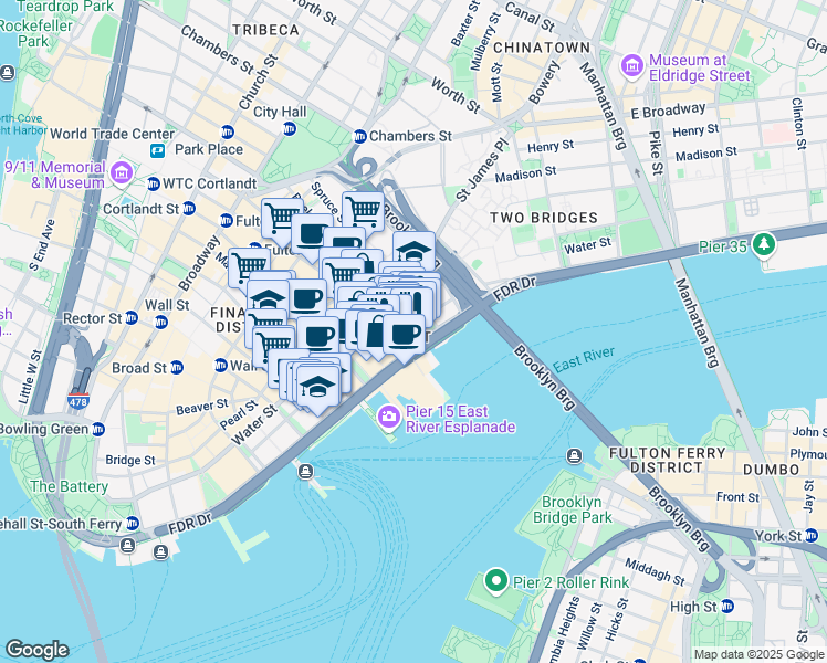 map of restaurants, bars, coffee shops, grocery stores, and more near in New York