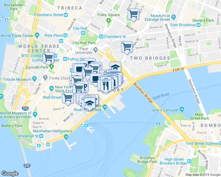 map of restaurants, bars, coffee shops, grocery stores, and more near in New York