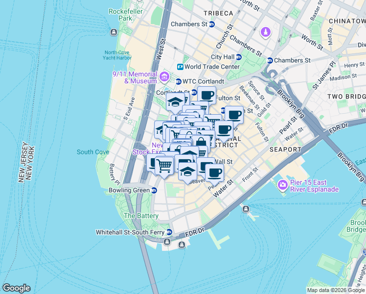map of restaurants, bars, coffee shops, grocery stores, and more near in New York