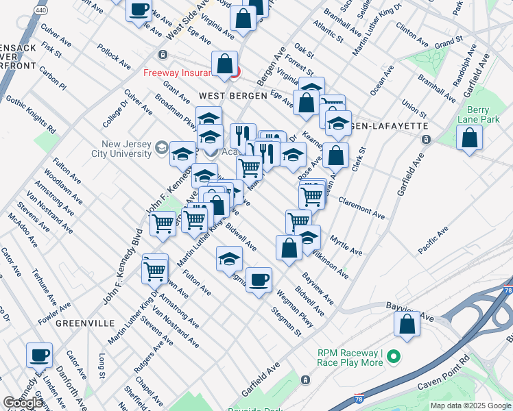 map of restaurants, bars, coffee shops, grocery stores, and more near 163 Wilkinson Avenue in Jersey City