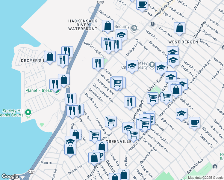 map of restaurants, bars, coffee shops, grocery stores, and more near 346 Van Nostrand Avenue in Jersey City