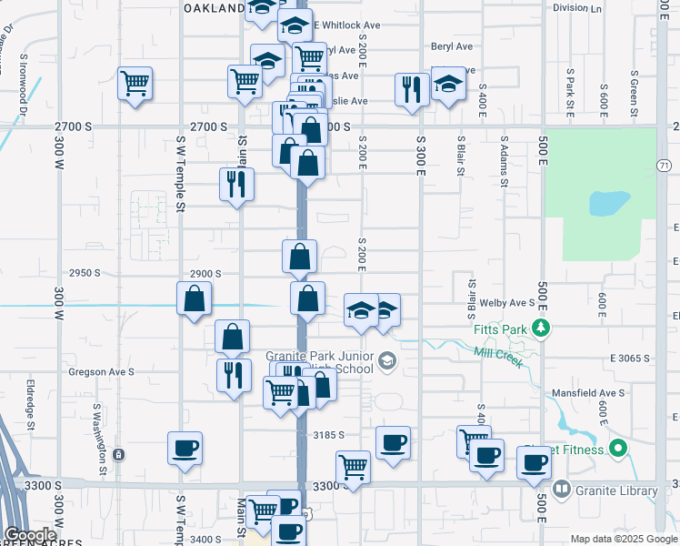 map of restaurants, bars, coffee shops, grocery stores, and more near 150 Garden Avenue in South Salt Lake