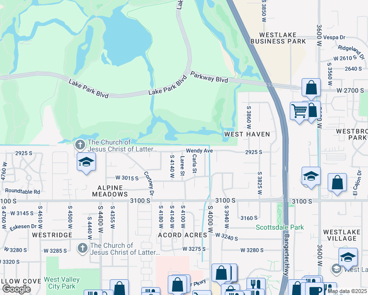 map of restaurants, bars, coffee shops, grocery stores, and more near 4077 Wendy Avenue in Salt Lake City