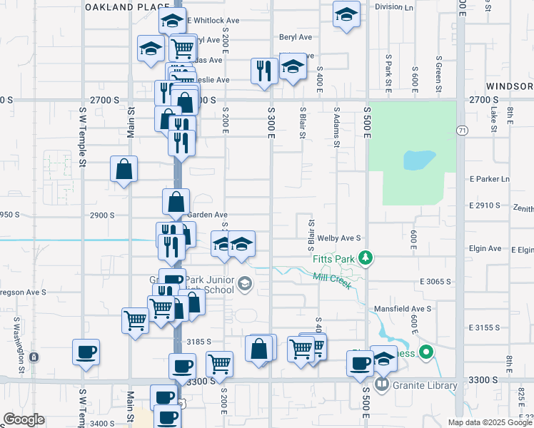 map of restaurants, bars, coffee shops, grocery stores, and more near 291 East Garden Avenue in South Salt Lake