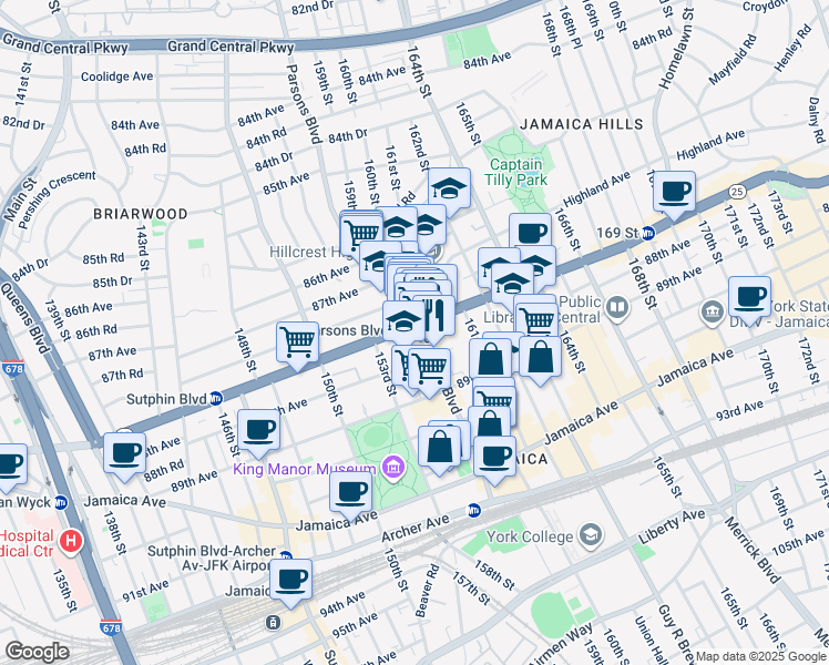 map of restaurants, bars, coffee shops, grocery stores, and more near in Queens