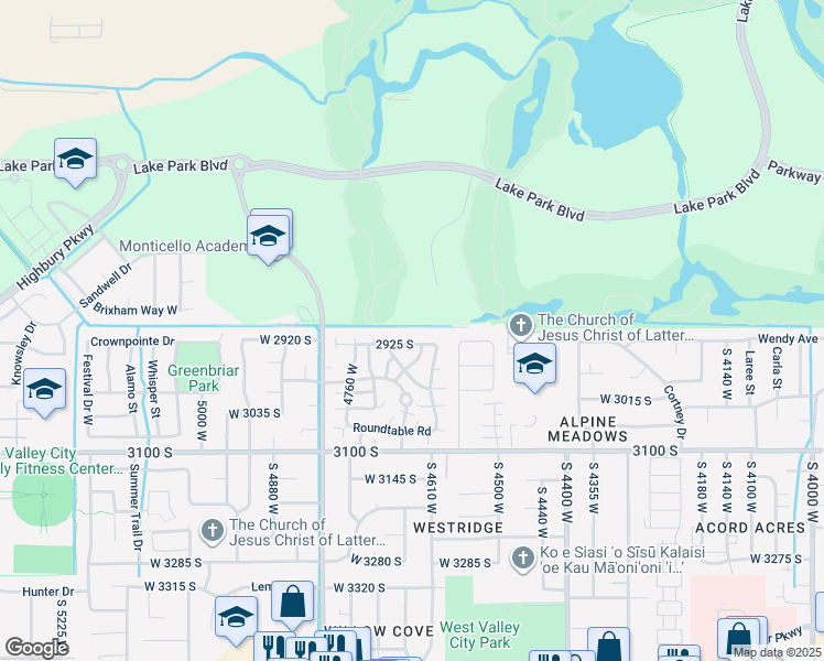 map of restaurants, bars, coffee shops, grocery stores, and more near 2906 Armor Court in Salt Lake City