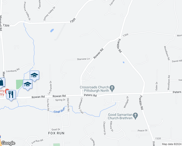 map of restaurants, bars, coffee shops, grocery stores, and more near 208 Lexington Drive in Cranberry Township