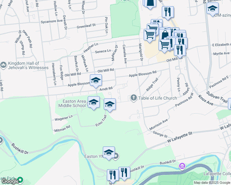 map of restaurants, bars, coffee shops, grocery stores, and more near 11 Saratoga Court in Easton