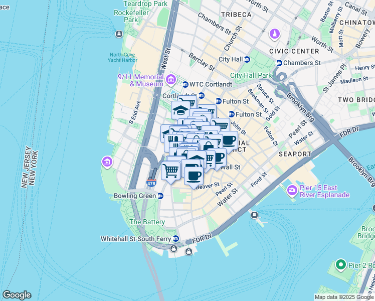 map of restaurants, bars, coffee shops, grocery stores, and more near in New York