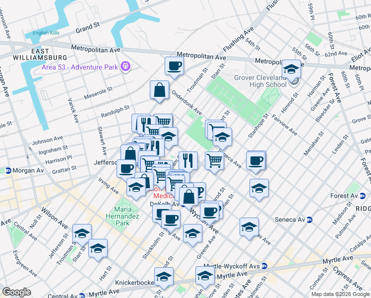 map of restaurants, bars, coffee shops, grocery stores, and more near in Brooklyn