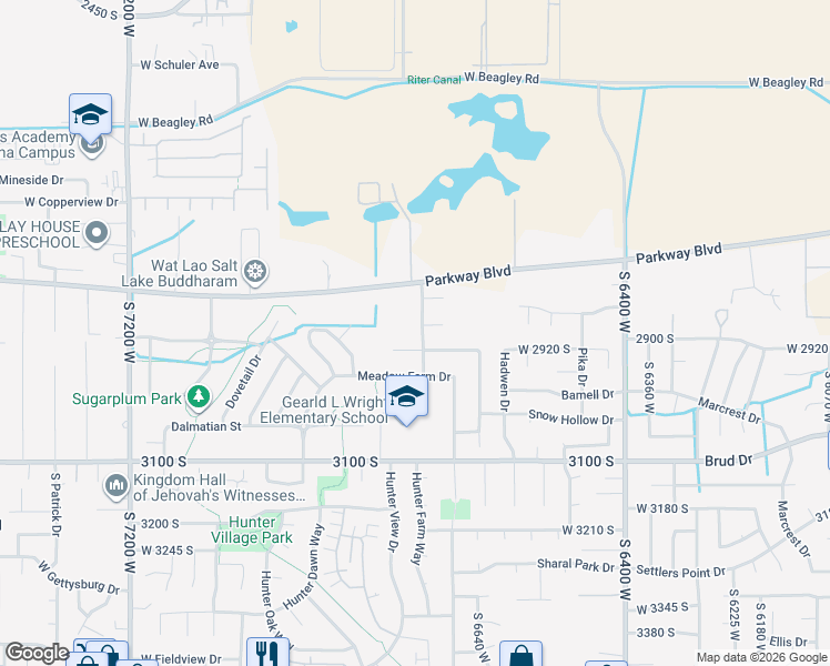 map of restaurants, bars, coffee shops, grocery stores, and more near 6717 Hunter Mesa Drive in West Valley City