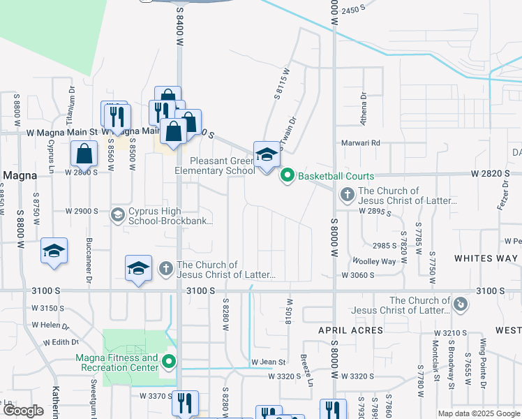 map of restaurants, bars, coffee shops, grocery stores, and more near 2923 Hibler Drive in Magna