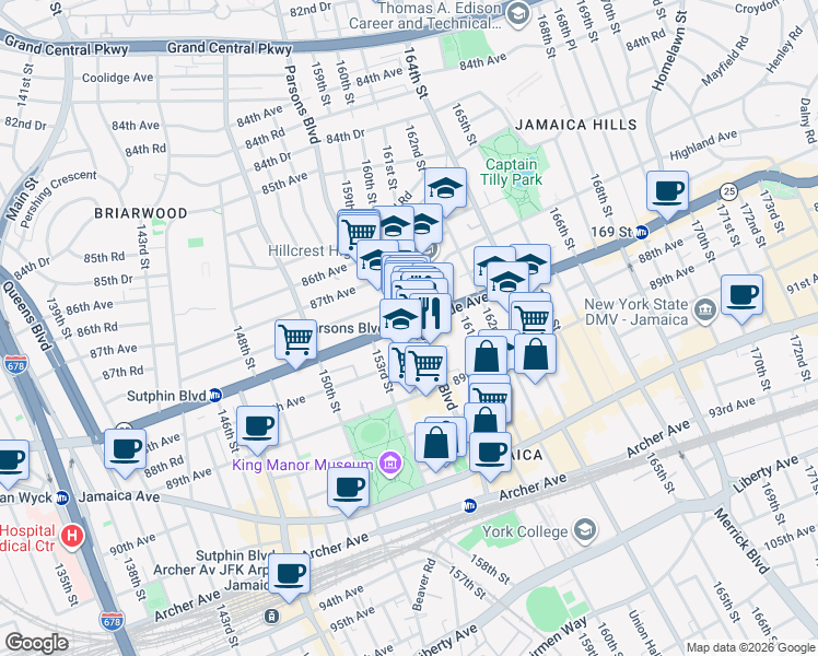 map of restaurants, bars, coffee shops, grocery stores, and more near in Queens